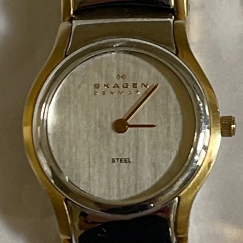 Skagen Denmark 256SGX Womens Two Tone Stainless Steel Watch Silver Gold Analog